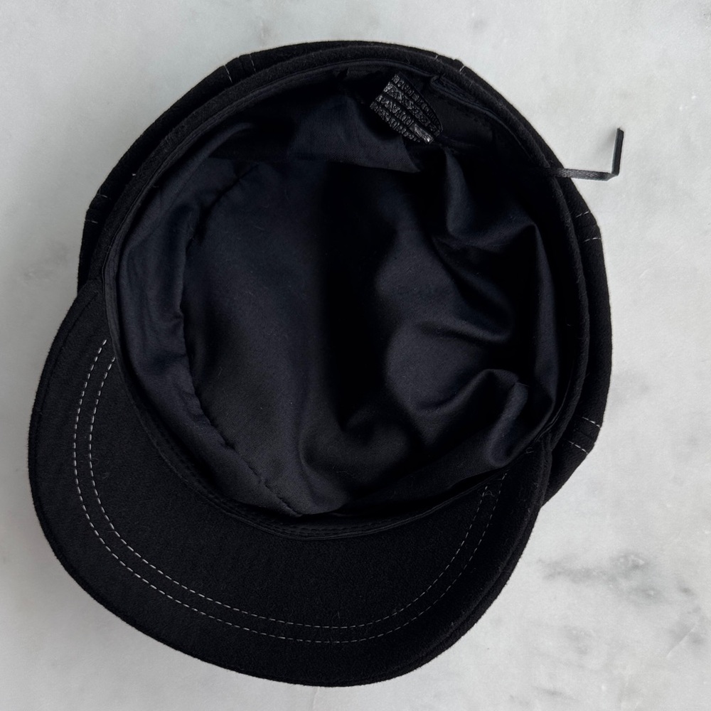 Black Wool Blend Newsboy Cap Baker Boy Hat Contrast Stitch - Picture 2 of 7